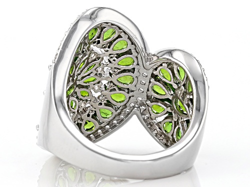 4.24CTW CHROME DIOPSIDE WITH .89CTWWHITE ZIRCON RHODIUM OVER SILVER RING - Size 8