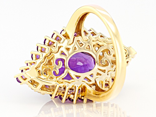 5.97ctw Oval and Round African Amethyst with 0.34ctw Zircon 18k Yellow Gold Over Silver Ring - Size 8