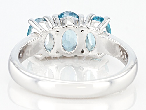 1.53CTW OVAL BLUE ZIRCON RHODIUM OVER STERLING SILVER 3-STONE RING - Size 8