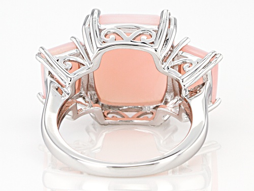 14x12mm and 8x6mm Rectangular Cushion Pink Opal Rhodium Over Sterling Silver 3-Stone Ring - Size 7