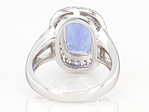 4.25c Cushion Blue Color Change Fluorite and .78ctw Zircon Rhodium Over Silver Ring - Size 8