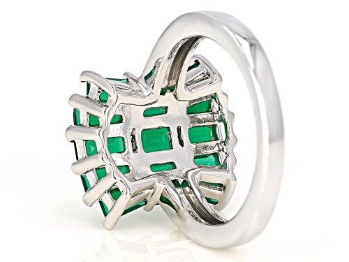 2.28ctw Baguette Green Onyx Rhodium Over Sterling Silver Cluster Ring - Size 7