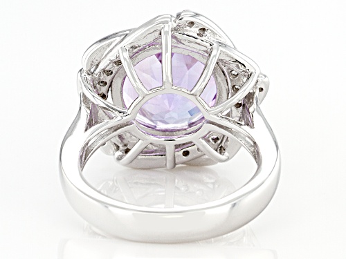 5.27ct Round Lavender Amethyst and 0.69ctw White Zircon Rhodium Over Silver Ring - Size 9