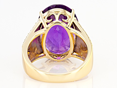 11.00ct Oval Checkerboard Cut African Amethyst 18k Yellow Gold Over Silver Solitaire Ring - Size 7