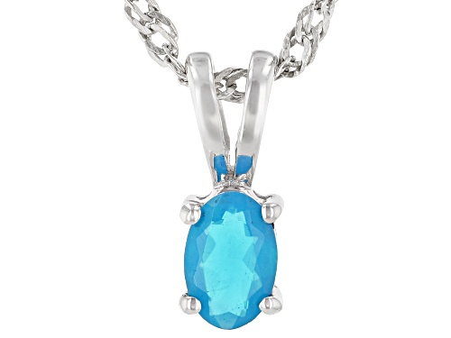 1.02ctw Oval Paraiba Blue Color Opal Rhodium Over Silver Ring, Earrings And Pendant With Chain Set