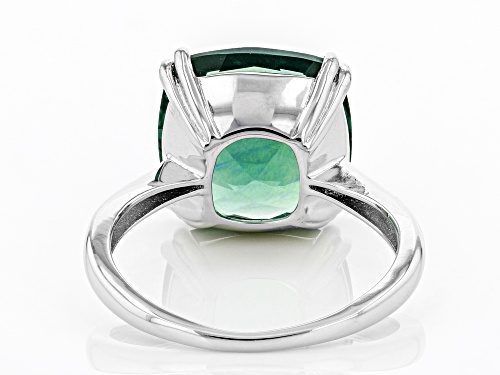 7.41ct Square Cushion Green Fluorite Rhodium Over Sterling Silver Solitaire Ring - Size 6