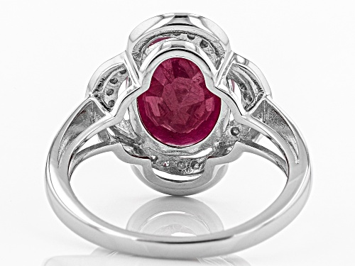 4.25ct Oval Indian Ruby With Round White Diamond Accent Rhodium Over Silver Ring - Size 9
