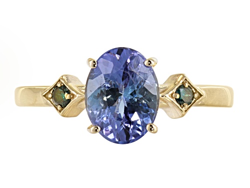 1.45ct oval tanzanite and .06ctw round two diamond accent 18k gold over sterling silver ring - Size 10