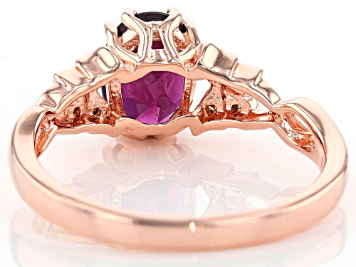 1.19CTW OVAL RHODOLITE & .02CTW CHAMPAGNE DIAMOND ACCENT 18K ROSE GOLD OVER SILVER RING - Size 9