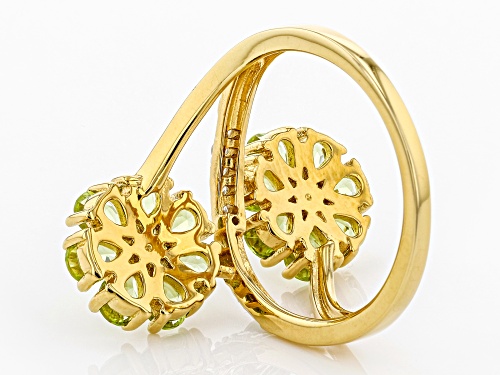 1.99CTW MANCHURIAN PERIDOT(TM) & .10CTW WHITE DIAMOND 18K YELLOW GOLD OVER SILVER FLORAL BYPASS RING - Size 6