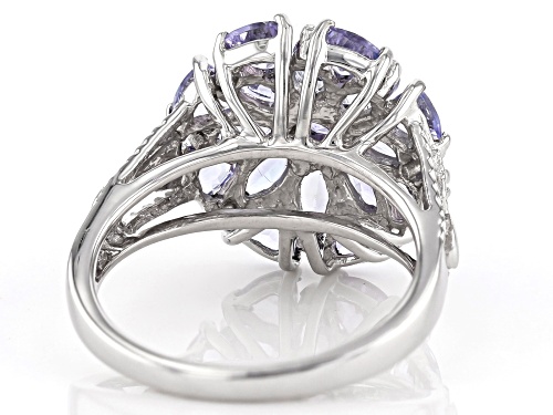 2.00ctw Mixed Shape Tanzanite & .01ctw White Two Diamond Accent Rhodium Over Silver Ring - Size 7