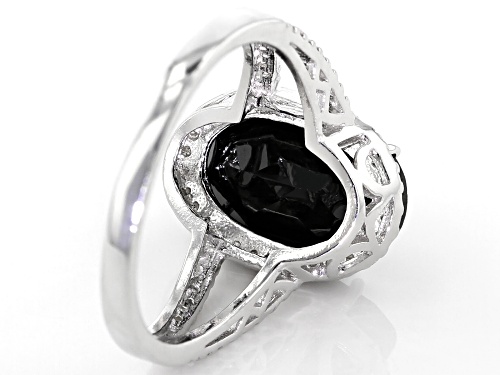 4.40ctw Oval black spinel with .01ctw round diamond accent rhodium over sterling silver ring - Size 6