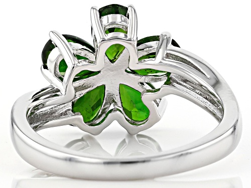 1.79ctw Pear Shape Chrome Diopside & One Green Diamond Accent Rhodium Over Silver Flower Ring - Size 9