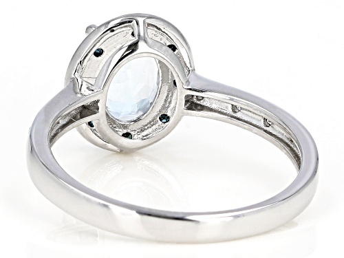 .94ct Oval Aquamarine With Blue Diamond Accent & .08ctw Zircon Rhodium Over Silver Halo Ring - Size 8