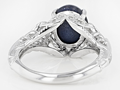 3.77ct Blue Star Sapphire & .35ctw White Zircon & .03ctw Two Diamond Accent Rhodium Over Silver Ring - Size 7