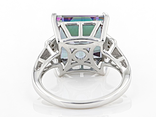 6.46ct Square Octagonal Mystic Fire(R) Green Topaz & .03ctw Diamond Accent Rhodium Over Silver Ring - Size 7