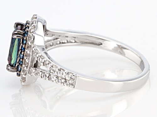 0.85ctw cushion lab alexandrite with 0.10ctw diamond, 0.55ctw white zircon rhodium over silver ring - Size 10