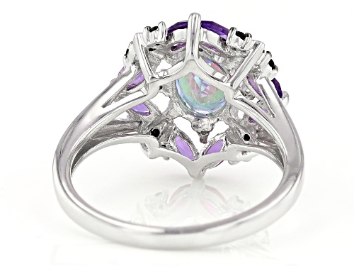 .94ct Petalite,.52ctw Amethyst, .09ctw Black Spinel & .03ctw Diamond Accent Rhodium Over Silver Ring - Size 8