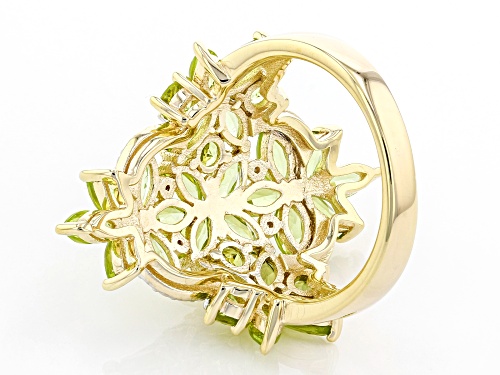 4.18ctw Marquise And Round Manchurian Peridot(TM) With 0.01ctw Diamond 18K Gold Over Silver Ring - Size 7