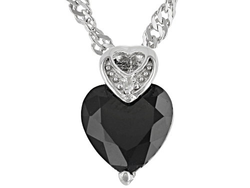 2.62ctw Heart Black Spinel, 0.01ctw Diamond Accent Rhodium Over Silver Earring, Pendant Chain Set