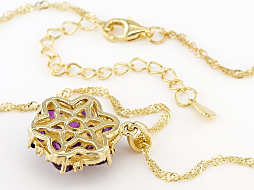 2.10ctw Amethyst & 0.05ctw Champagne Diamond Accent 18K Yellow Gold Over Silver Pendant Chain