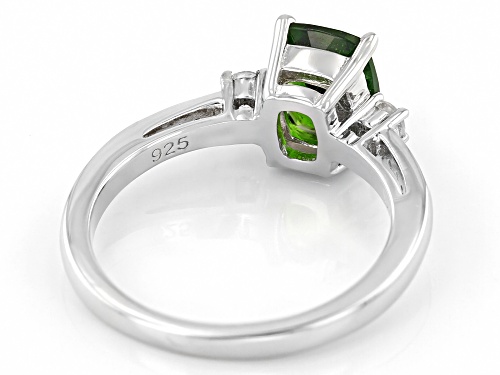 1.28ct Cushion Chrome Diopside, 0.14ctw White Topaz, Diamond Accent Rhodium Over Silver Ring - Size 9