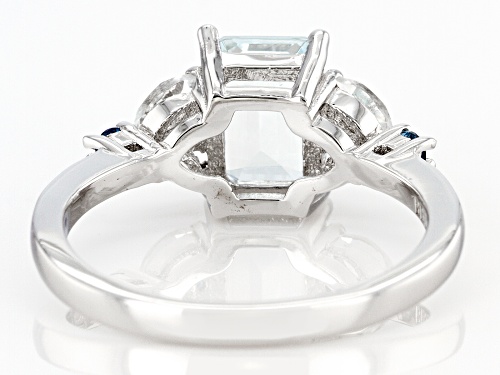 1.15ct Aquamarine, 0.42ctw London Blue & White Topaz, 0.03ctw Blue Diamond Rhodium Over Silver Ring - Size 10