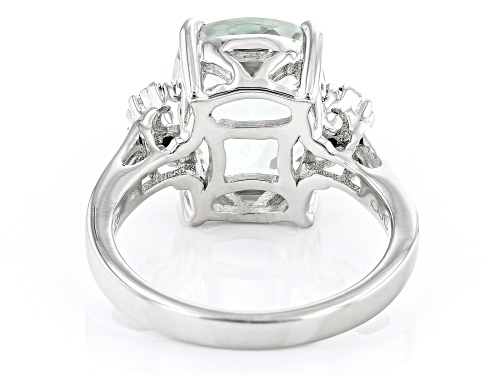 5.27ct Cushion Prasiolite With 0.05ctw Round Green Diamond Accent Rhodium Over Sterling Silver Ring - Size 8