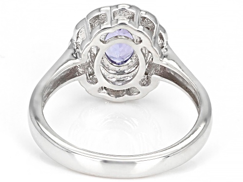 0.63ctw Oval Tanzanite With 0.07ctw Round White Diamond Accent Sterling Silver Ring - Size 8