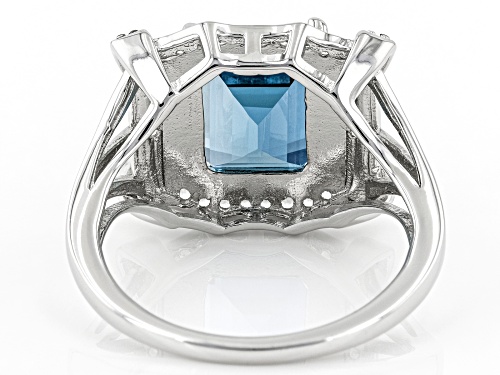 3.43ct Octagonal London Blue Topaz, 0.07ctw Blue Diamond, 0.09ctw  Topaz Rhodium Over Silver Ring - Size 7