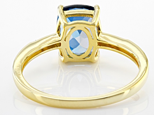 2.30ct Cushion London Blue Topaz With 0.04ctw Blue Diamond 18K Yellow Gold Over Silver Ring - Size 9