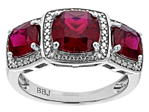 18.41ctw Lab Ruby And White Diamond Rhodium Over Brass Necklace, Bracelet, Ring And Earring Set