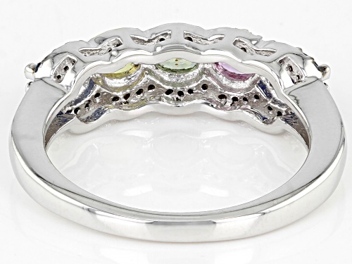 1.06ctw Multi-Sapphire And 0.17ctw Multi Color Diamond Rhodium Over Sterling Silver Ring - Size 7