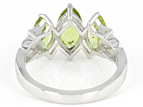 2.32ctw Marquise Manchurian Peridot™ And 0.05ctw White Diamond Rhodium Over Sterling Silver Ring - Size 9