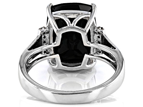 8.90ct Rectangular Cushion Black Spinel And 0.04ctw Black Diamond Rhodium Over Sterling Silver Ring - Size 7
