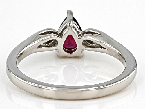 0.65ct Pear Raspberry Rhodolite With 0.02ctw Diamond Accent Rhodium Over Silver Ring - Size 9