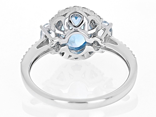 1.91ct Swiss Blue Topaz, 0.34ctw Aquamarine With 0.12ctw White Diamond Rhodium Over Silver Ring - Size 7