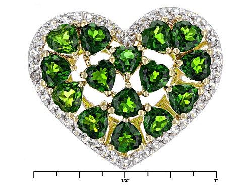 4.70ctw Russian Chrome Diopside & 1.04ctw White Topaz 18k Gold Over Silver Heart Pendant With Chain