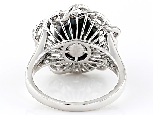 9-10mm Cultured Tahitian Pearl With White Zircon Rhodium Over Sterling Silver Ring - Size 7