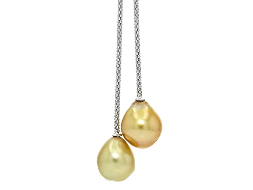 12mm Golden Cultured South Sea Pearl Rhodium Over Sterling Silver Necklace - Size 26