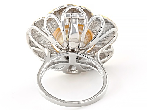 11-12mm Cultured South Sea Pearl Rhodium And 18k Yellow Gold Over Sterling Convertible Ring/Pendant - Size 6