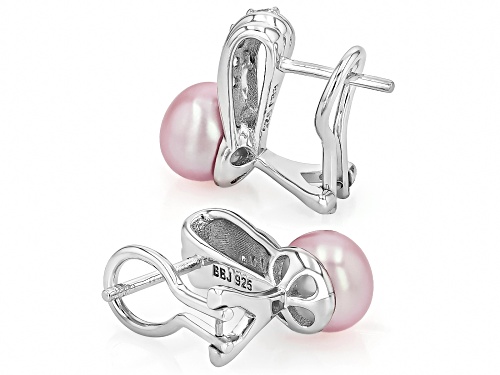 8-8.5mm Lavender Cultured Freshwater Pearl And White Zircon Rhodium Over Sterling Silver Earrings