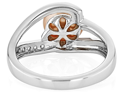 8-9mm Pink Cultured Freshwater Pearl With White Zircon Rhodium Over Sterling Silver Ring - Size 11
