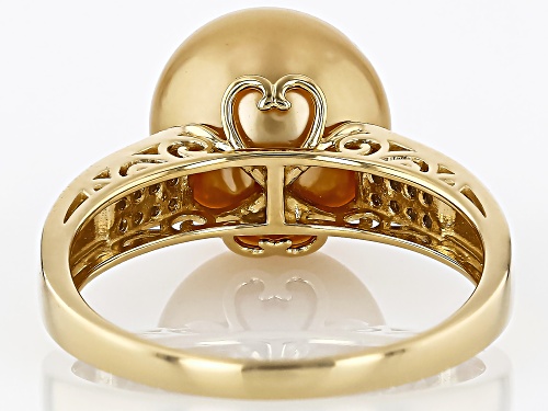 9mm Golden Cultured South Sea Pearl & Moissanite Fire® 0.24ctw DEW 14k Yellow Gold Ring - Size 12