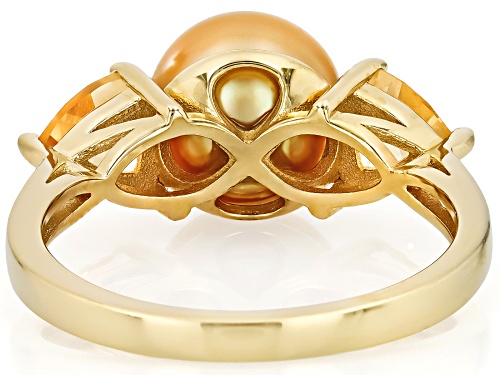 8mm Golden Cultured South Sea Pearl With Citrine 18k Yellow Gold Over Sterling Silver Ring - Size 12