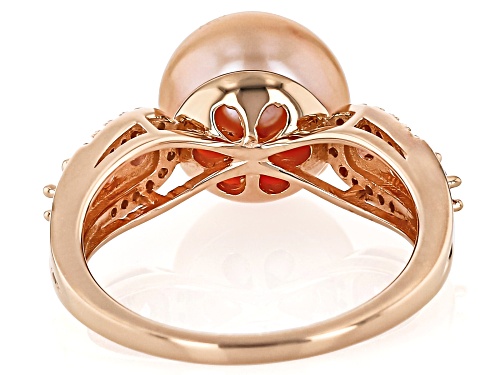 10mm Pink Cultured Freshwater Pearl With Pink Sapphire & Zircon 18k Rose Gold Over Silver Ring - Size 12
