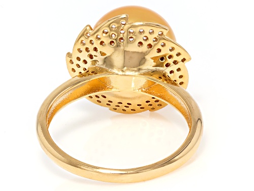 11mm Golden Cultured South Sea Pearl With White Zircon Rhodium Over Sterling Silver Ring - Size 9