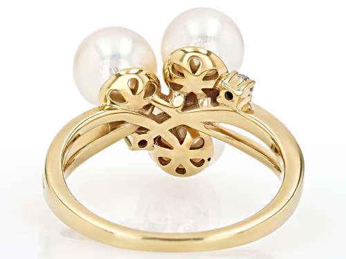 6mm White Cultured Japanese Akoya Pearl & 0.06ctw Moissanite Fire® 18k Yellow Gold Over Silver Ring - Size 12