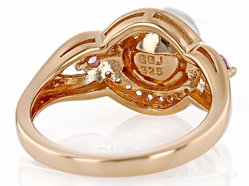 7mm Cultured Japanese Akoya Pearl With Pink Sapphire & Zircon 18K Rose Gold Over Silver Ring - Size 7