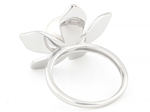 9mm White Cultured Freshwater Pearl Rhodium Over Sterling Silver Ring - Size 11